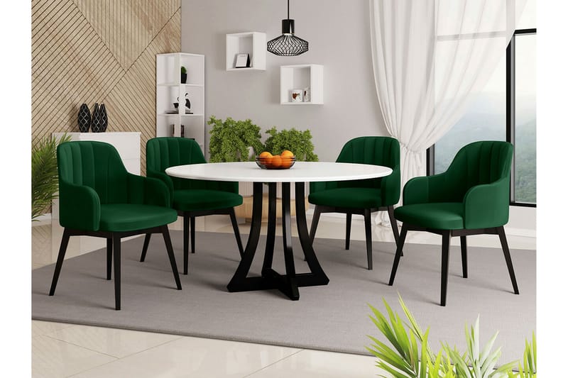Kendale Spisegruppe - Grøn/Hvid/Sort - Spisebordssæt