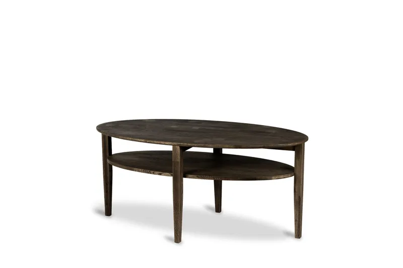 Kenton Ovalt Sofabord 130x70 cm i massivt træ, Mørk brun