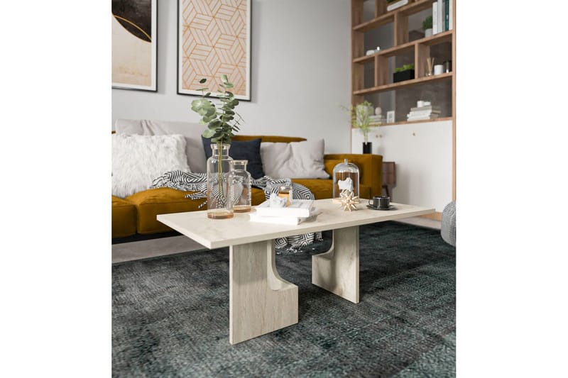 Kiros Rektangulært Sofabord 104 cm i Træ med Skulpturelle Ben - Beige - Møbler - Borde - Sofabord