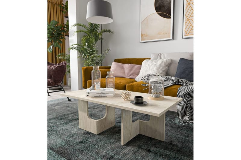 Kiros Rektangulært Sofabord 104 cm i Træ med Skulpturelle Ben - Beige - Møbler - Borde - Sofabord