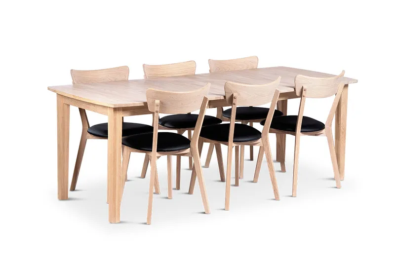 Kivik Udtræksbar Spisegruppe 160-210 Oval med 6 Eksjø Stole i massivt træ, Natur