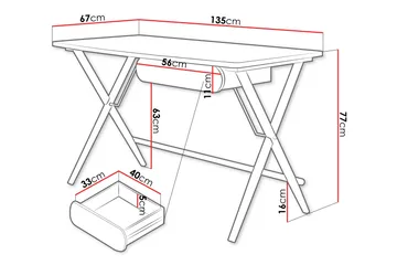 Aditiya Skrivebord 67x135 cm - Hvid - Møbler - Borde - Kontorbord - Skrivebord