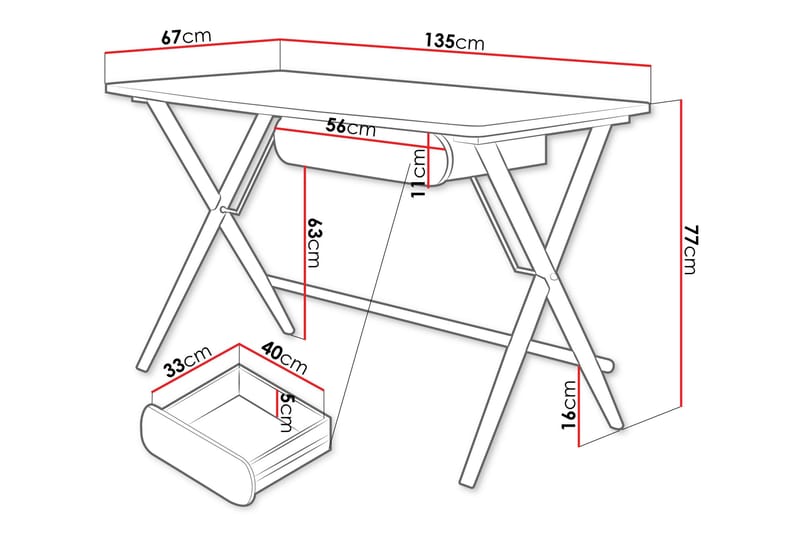 Aditiya Skrivebord 67x135 cm - Hvid - Møbler - Borde - Kontorbord - Skrivebord