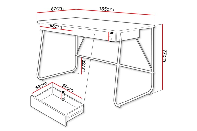 Aditiya Skrivebord 67x135 cm - Sort - Møbler - Borde - Kontorbord - Skrivebord