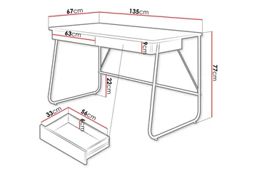 Aditiya Skrivebord 67x135 cm - Sort - Møbler - Borde - Kontorbord - Skrivebord