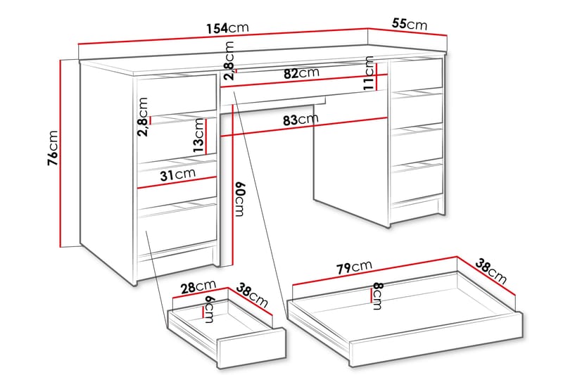 Adrash Skrivebord 55x154 cm - Sort - Møbler - Borde - Kontorbord - Skrivebord