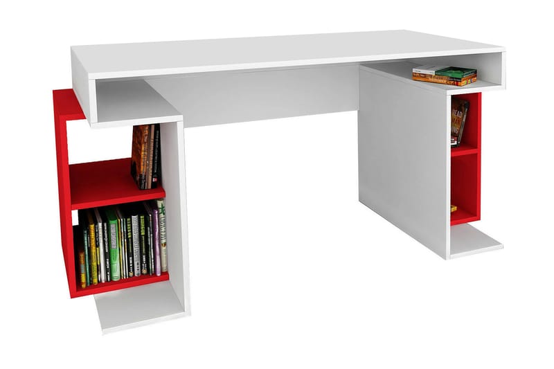 Asillane Skrivebord 153 cm med Opbevaringsben - Hvid/Rød - Skrivebord