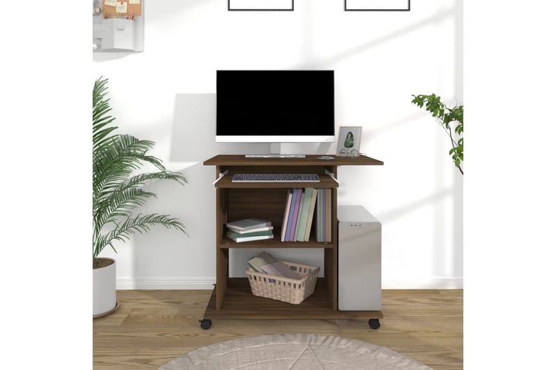 beBasic computerbord 80x50x75 cm konstrueret træ brun egetræsfarve - Brun - Møbler - Borde - Kontorbord - Skrivebord