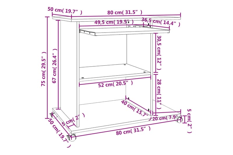 beBasic computerbord 80x50x75 cm konstrueret træ brun egetræsfarve - Brun - Skrivebord