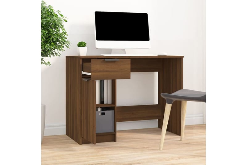 beBasic skrivebord 100x50x75 cm konstrueret træ brun egetræsfarve - Brun - Skrivebord