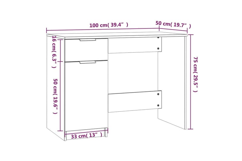 beBasic skrivebord 100x50x75 cm konstrueret træ brun egetræsfarve - Brun - Skrivebord