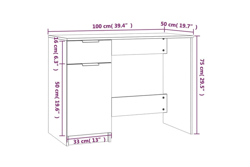 beBasic skrivebord 100x50x75 cm konstrueret træ grå sonoma-eg - GrÃ¥ - Møbler - Borde - Kontorbord - Skrivebord