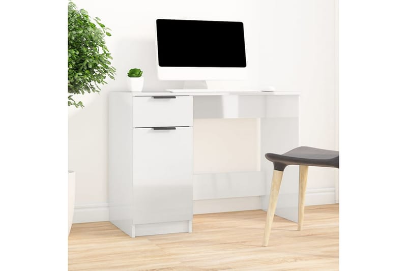 beBasic skrivebord 100x50x75 cm konstrueret træ hvid højglans - Hvid - Møbler - Borde - Kontorbord - Skrivebord