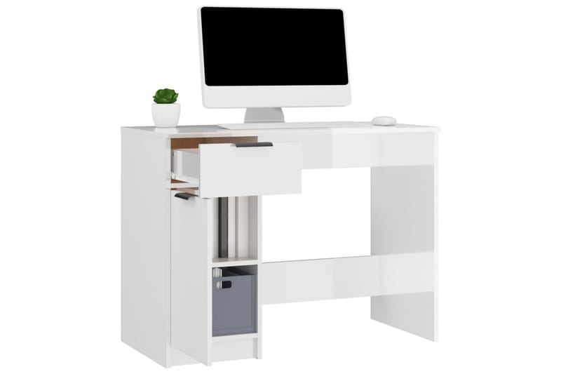 beBasic skrivebord 100x50x75 cm konstrueret træ hvid højglans - Hvid - Møbler - Borde - Kontorbord - Skrivebord