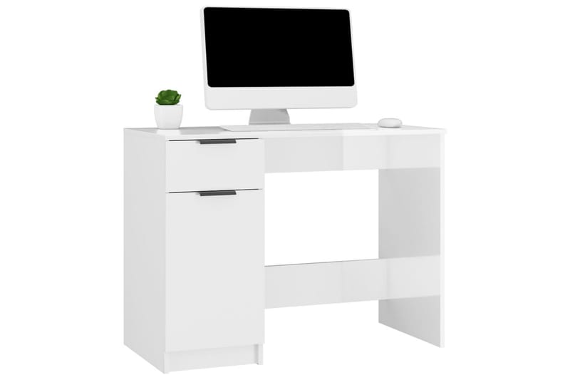 beBasic skrivebord 100x50x75 cm konstrueret træ hvid højglans - Hvid - Møbler - Borde - Kontorbord - Skrivebord