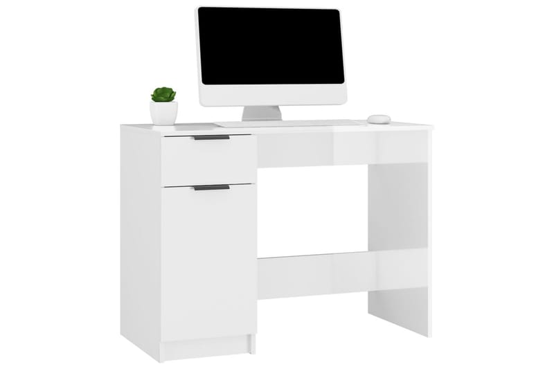 beBasic skrivebord 100x50x75 cm konstrueret træ hvid højglans - Hvid - Skrivebord