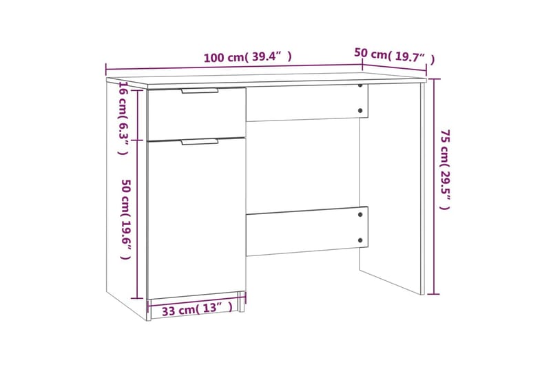 beBasic skrivebord 100x50x75 cm konstrueret træ sonoma-eg - Brun - Møbler - Borde - Kontorbord - Skrivebord