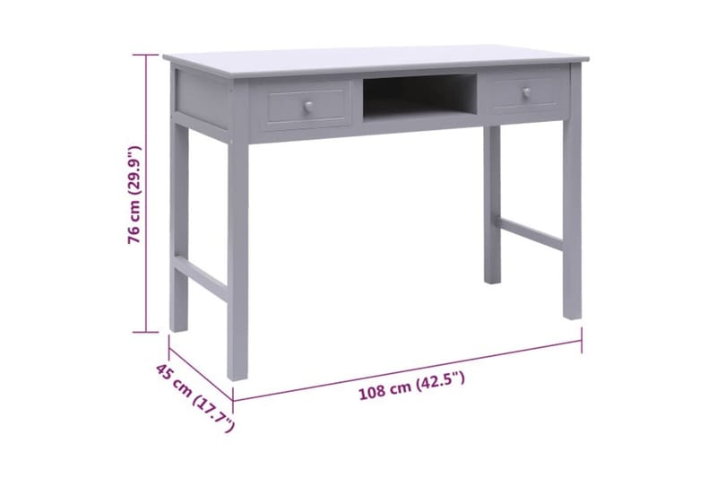 beBasic skrivebord 108x45x76 cm massivt kejsertræ grå - GrÃ¥ - Møbler - Borde - Kontorbord - Skrivebord