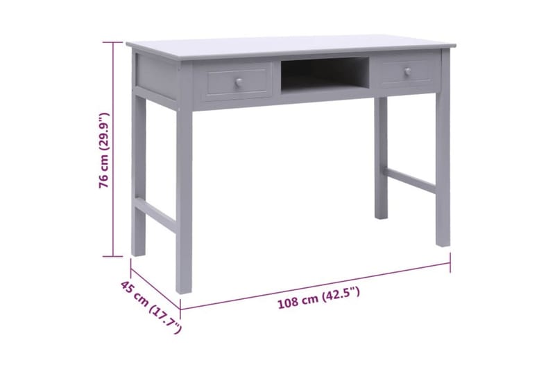 beBasic skrivebord 108x45x76 cm massivt kejsertræ grå - GrÃ¥ - Skrivebord