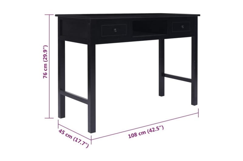 beBasic skrivebord 108x45x76 cm massivt kejsertræ sort - Sort - Møbler - Borde - Kontorbord - Skrivebord
