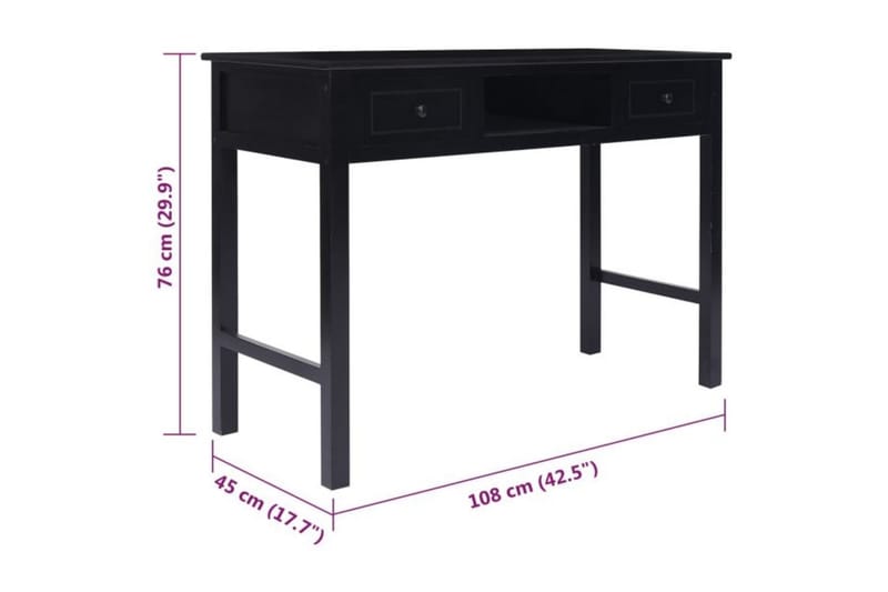 beBasic skrivebord 108x45x76 cm massivt kejsertræ sort - Sort - Skrivebord