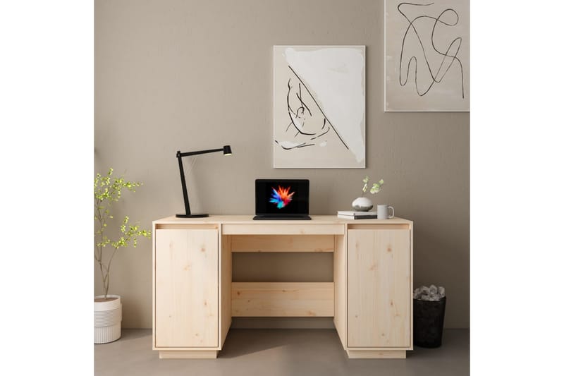 beBasic skrivebord 140x50x75 cm massivt fyrretræ - Brun - Skrivebord