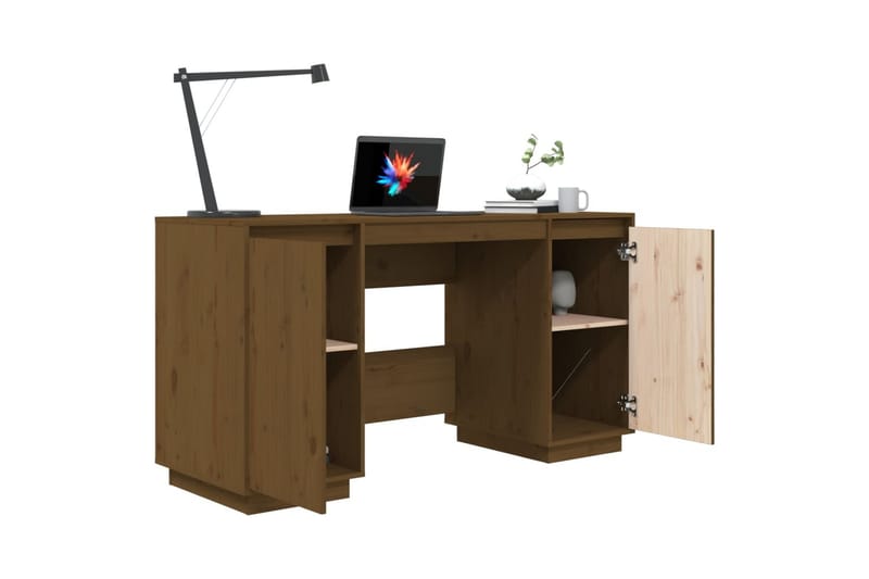 beBasic skrivebord 140x50x75 cm massivt fyrretræ gyldenbrun - Brun - Skrivebord