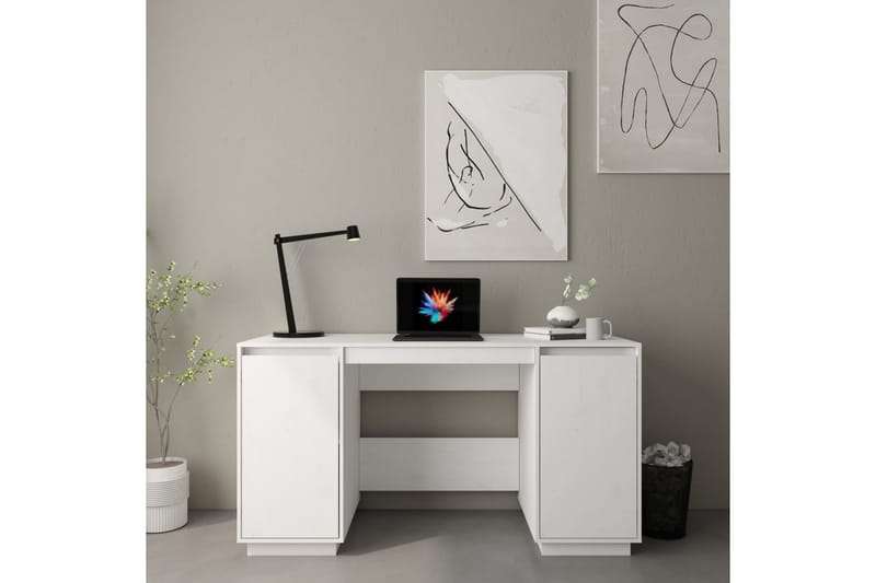 beBasic skrivebord 140x50x75 cm massivt fyrretræ - Hvid - Skrivebord