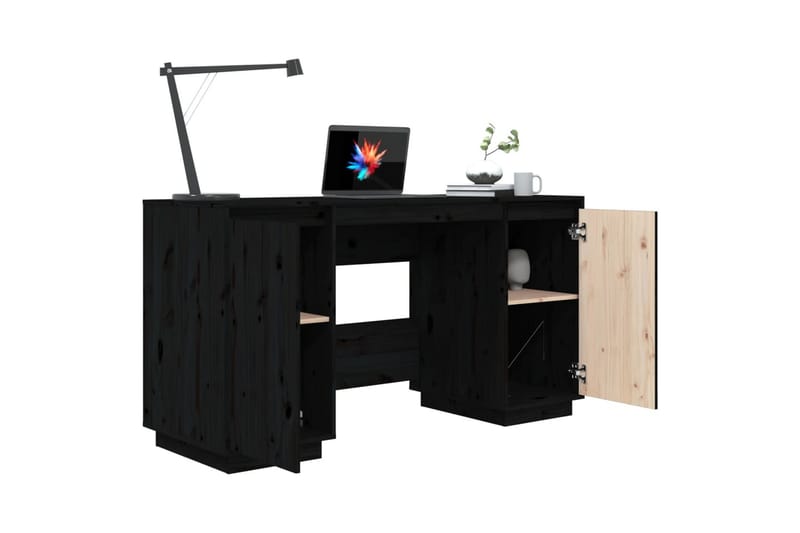 beBasic skrivebord 140x50x75 cm massivt fyrretræ sort - Sort - Skrivebord