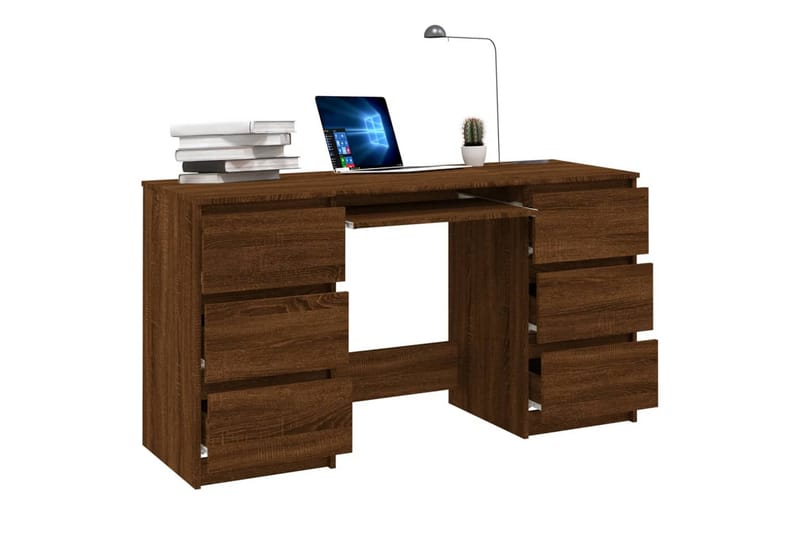 beBasic skrivebord 140x50x77 cm konstrueret træ brun egetræsfarve - Brun - Møbler - Borde - Kontorbord - Skrivebord