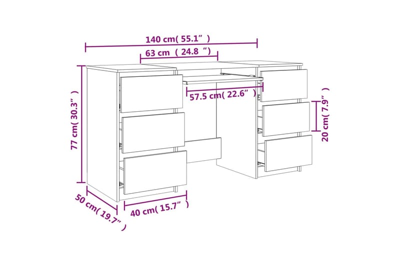 beBasic skrivebord 140x50x77 cm konstrueret træ brun egetræsfarve - Brun - Skrivebord