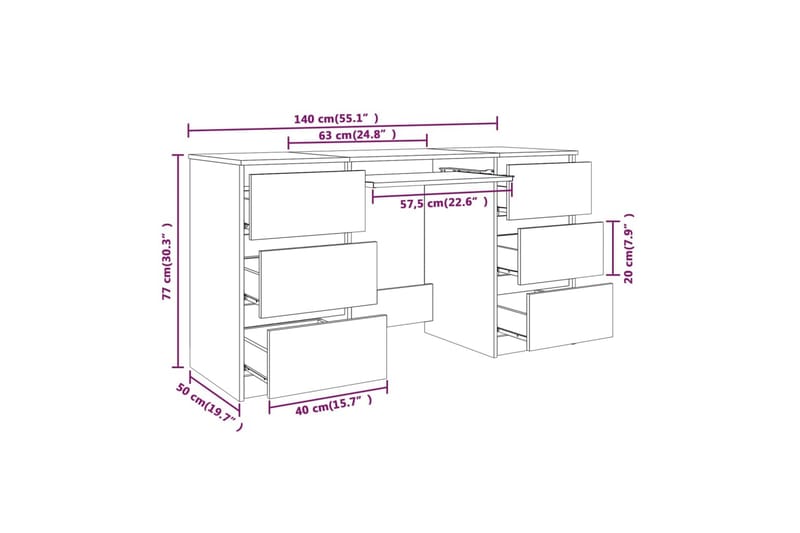 beBasic skrivebord 140x50x77 cm konstrueret træ røget egetræsfarve - Brun - Møbler - Borde - Kontorbord - Skrivebord