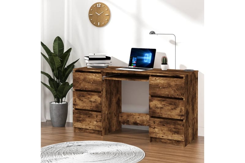 beBasic skrivebord 140x50x77 cm konstrueret træ røget egetræsfarve - Brun - Skrivebord