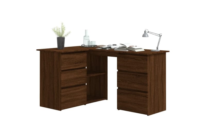 beBasic skrivebord 145x100x76 cm konstrueret træ brun egetræ - Brun - Møbler - Borde - Kontorbord - Skrivebord