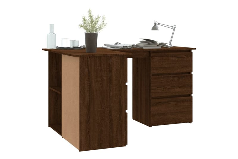 beBasic skrivebord 145x100x76 cm konstrueret træ brun egetræ - Brun - Møbler - Borde - Kontorbord - Skrivebord