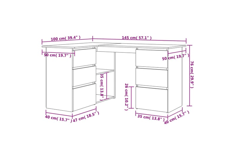 beBasic skrivebord 145x100x76 cm konstrueret træ brun egetræ - Brun - Skrivebord