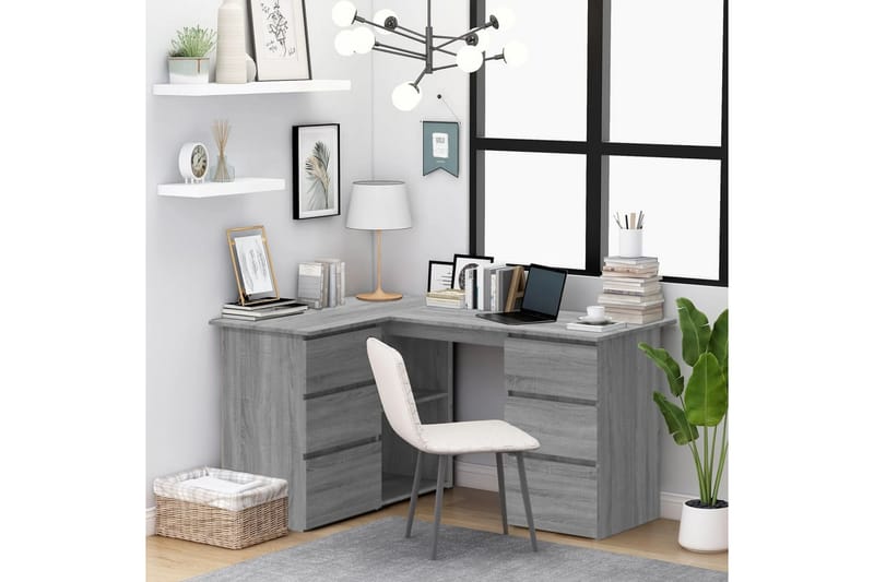 beBasic skrivebord 145x100x76 cm konstrueret træ grå sonoma-eg - GrÃ¥ - Møbler - Borde - Kontorbord - Skrivebord