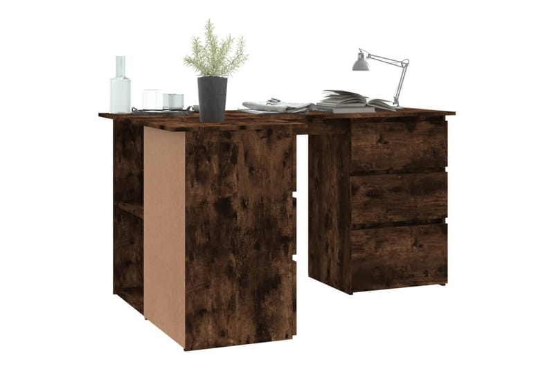 beBasic skrivebord 145x100x76 cm konstrueret træ røget egetræsfinish - Brun - Møbler - Borde - Kontorbord - Skrivebord