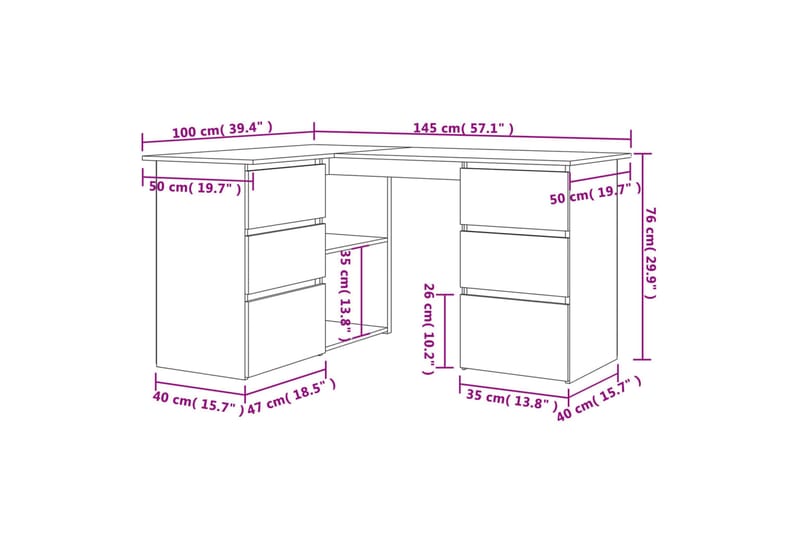 beBasic skrivebord 145x100x76 cm konstrueret træ røget egetræsfinish - Brun - Møbler - Borde - Kontorbord - Skrivebord