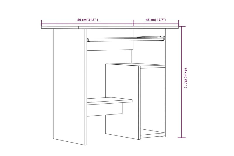 beBasic skrivebord 80x45x74 cm konstrueret træ grå sonoma-eg - GrÃ¥ - Skrivebord