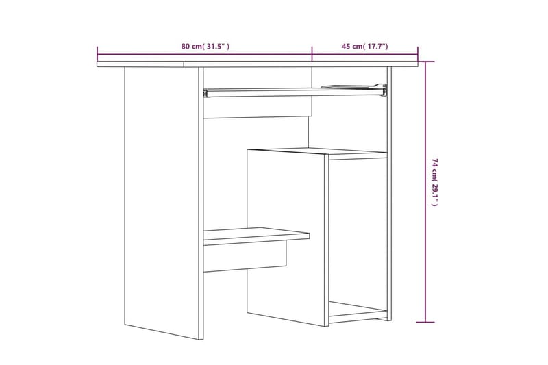 beBasic skrivebord 80x45x74 cm konstrueret træ røget egetræsfinish - Brun - Møbler - Borde - Kontorbord - Skrivebord