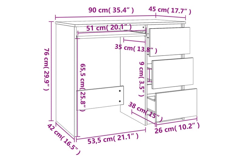 beBasic skrivebord 90x45x76 cm konstrueret træ brun egetræsfarve - Brun - Møbler - Borde - Kontorbord - Skrivebord