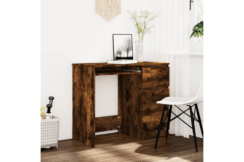 beBasic skrivebord 90x45x76 cm konstrueret træ røget egetræsfarve - Brun - Skrivebord