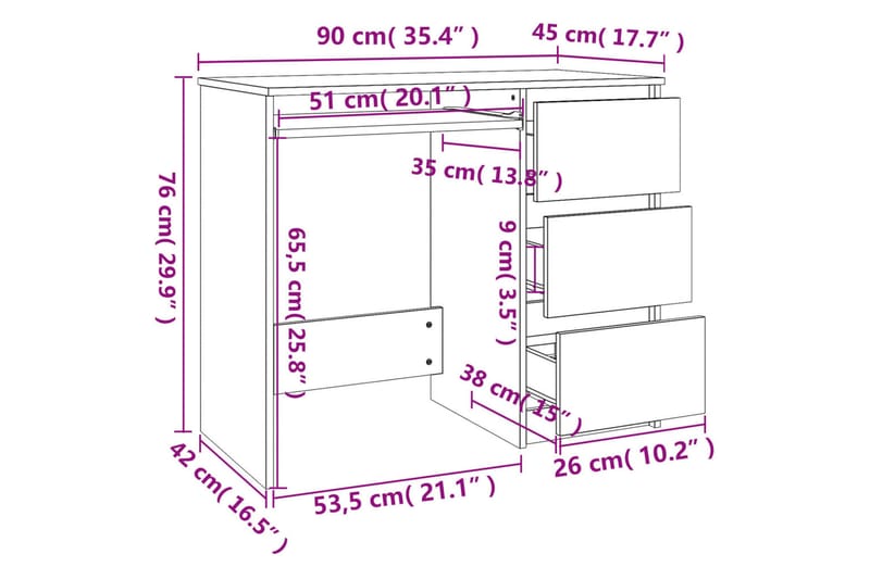 beBasic skrivebord 90x45x76 cm konstrueret træ røget egetræsfarve - Brun - Møbler - Borde - Kontorbord - Skrivebord
