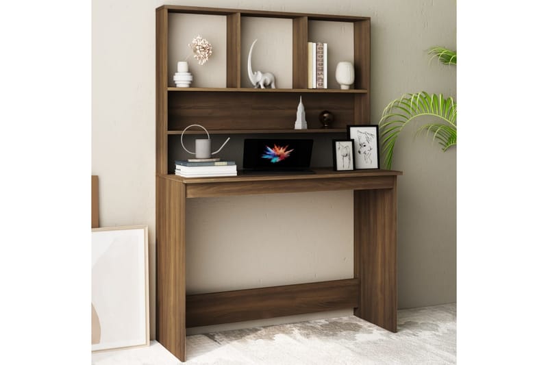 beBasic skrivebord m. hylder 110x45x157 cm konstrueret træ brun egetræ - Brun - Skrivebord