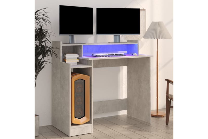 beBasic skrivebord m. LED-lys 97x90x45 cm konstrueret træ betongrå - GrÃ¥ - Skrivebord