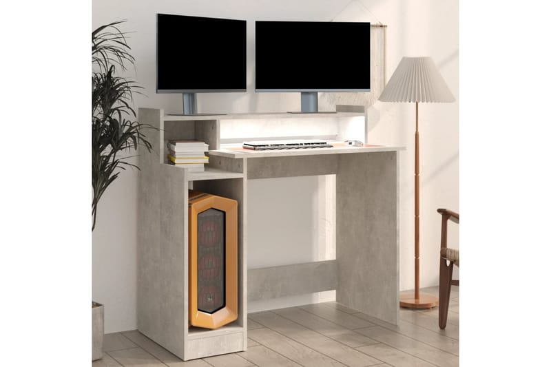 beBasic skrivebord m. LED-lys 97x90x45 cm konstrueret træ betongrå - GrÃ¥ - Møbler - Borde - Kontorbord - Skrivebord