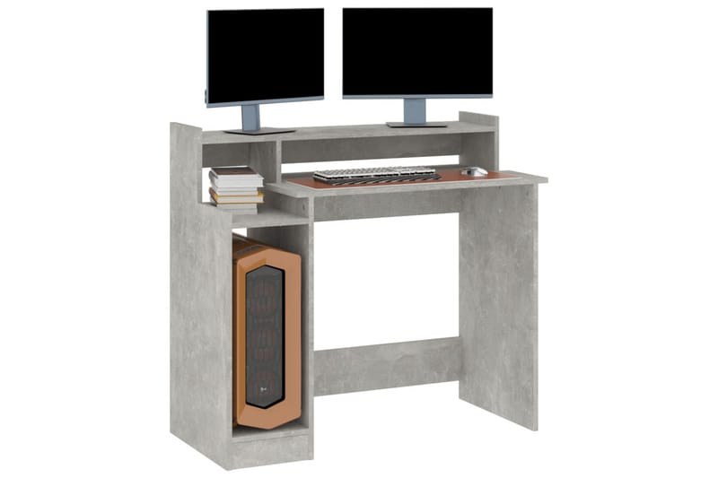 beBasic skrivebord m. LED-lys 97x90x45 cm konstrueret træ betongrå - GrÃ¥ - Møbler - Borde - Kontorbord - Skrivebord