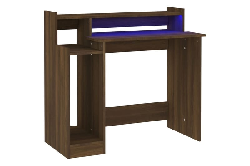 beBasic skrivebord m. LED-lys 97x90x45 cm konstrueret træ brun egetræ - Brun - Møbler - Borde - Kontorbord - Skrivebord