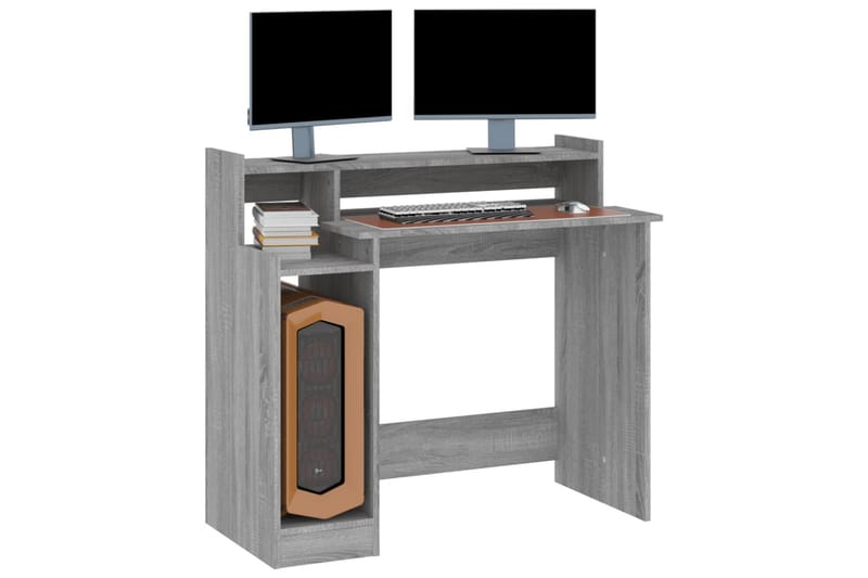 beBasic skrivebord m. LED-lys 97x90x45 cm konstrueret træ grå sonoma-eg - GrÃ¥ - Møbler - Borde - Kontorbord - Skrivebord